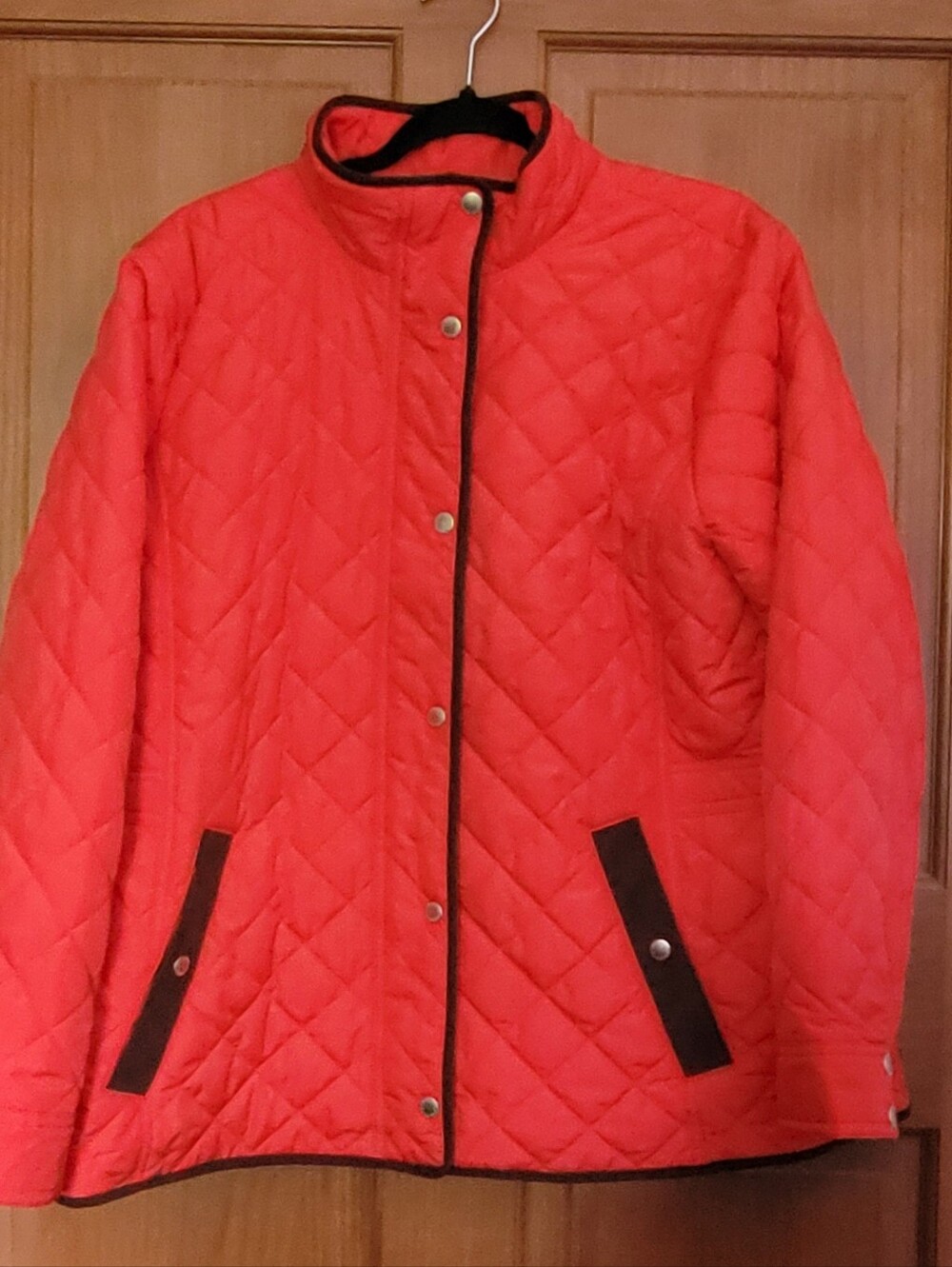 Talbots Quilted Barn Jacket Womens XL Orange Snap Zip Front Barncore Fall Chore